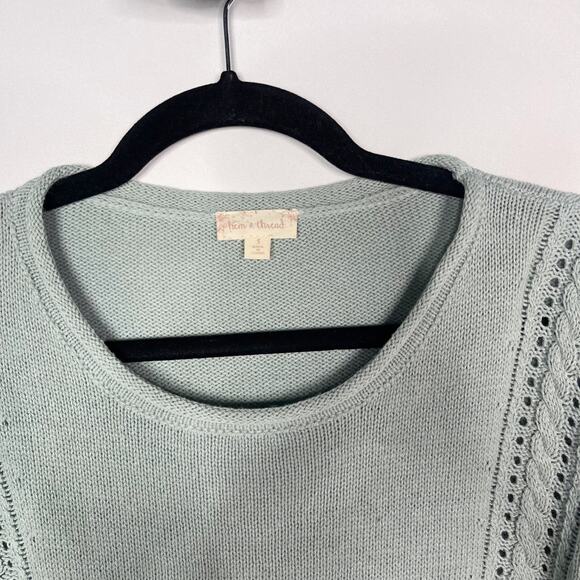 Hem & Thread S Seafoam Green Crew Neck Knit Sweater Cotton Blend Textured Stitch - Picture 3 of 7